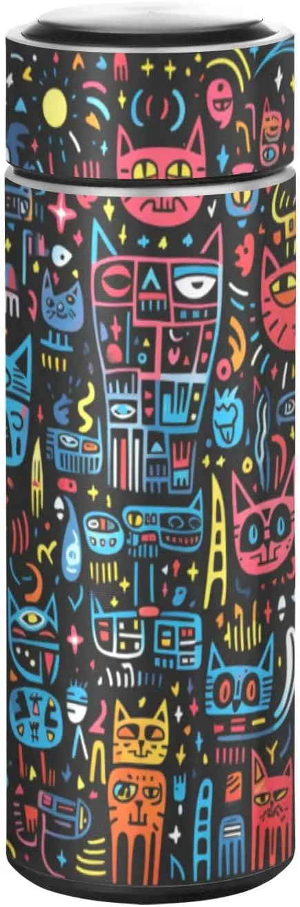Cartoon Doodle Lions Water Bottle Stainless Steel Insulated Vacuum Flask Leak Proof Thermos for Boys Girls