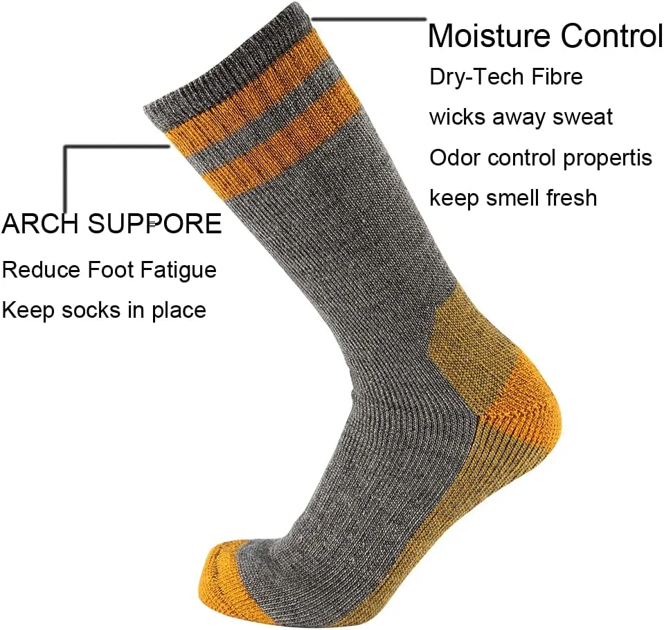 Cerebro Merino Wool Socks for Men, Cushioned Mid-calf Socks Moisture Wicking Men's Hiking Socks for Home, Trekking, Outdoors