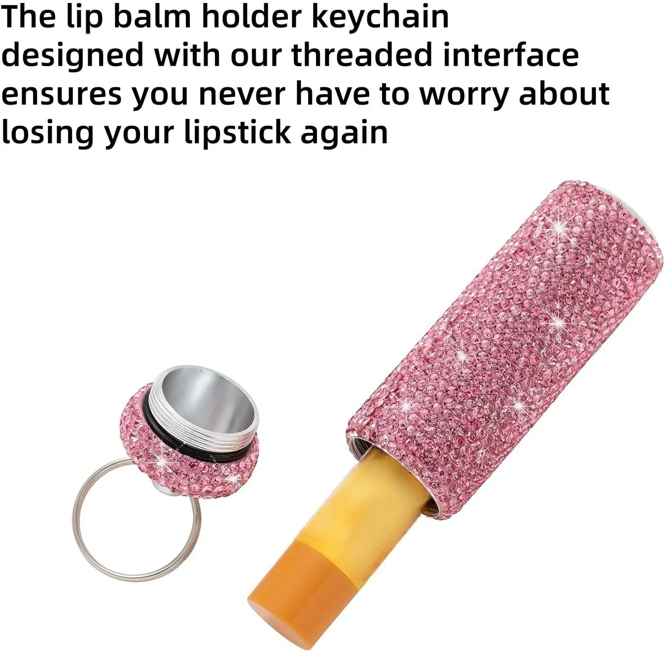 Chapstick Holder Key Chain 2Pcs Lip Balm Gloss Holder Keychain Bling Lipstick Case for Purse Portable Metal Chap Stick Organizer Cute Key Chain Accessories for Women (Sliver)