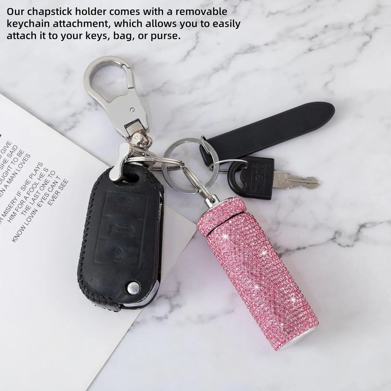 Chapstick Holder Key Chain 2Pcs Lip Balm Gloss Holder Keychain Bling Lipstick Case for Purse Portable Metal Chap Stick Organizer Cute Key Chain Accessories for Women (Sliver)