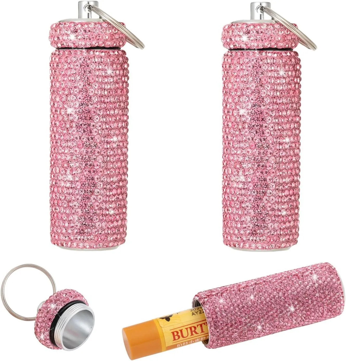 Chapstick Holder Key Chain 2Pcs Lip Balm Gloss Holder Keychain Bling Lipstick Case for Purse Portable Metal Chap Stick Organizer Cute Key Chain Accessories for Women (Sliver)