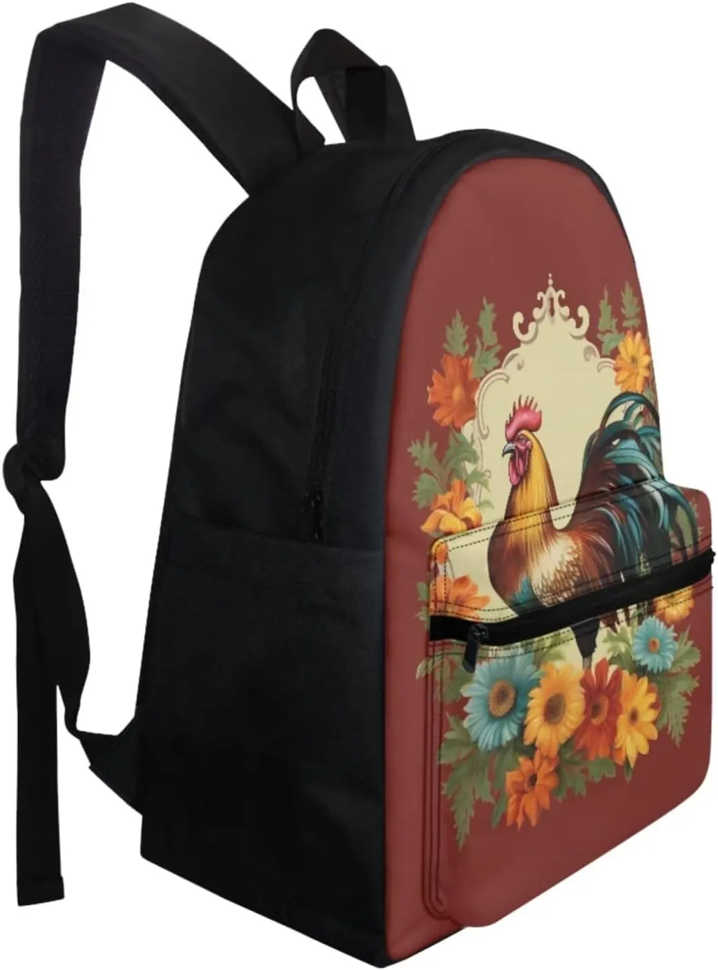Chicken Print Kids Backpack Set for Girls 10-12 School Backpack 15 Inch Large Capacity Bookbag with Sturdy Zips Portable Foldable Lunch Box Small Pen Case 3 Pcs