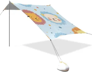 Childish Cute Lines Blue Cartoon Designed UPF50  Beach Cabana Easy Setup Portable Sun Shelter with Sand Shovel, Sandbags for Camping, Picnics, Backyard sombrillas para el sol Playa