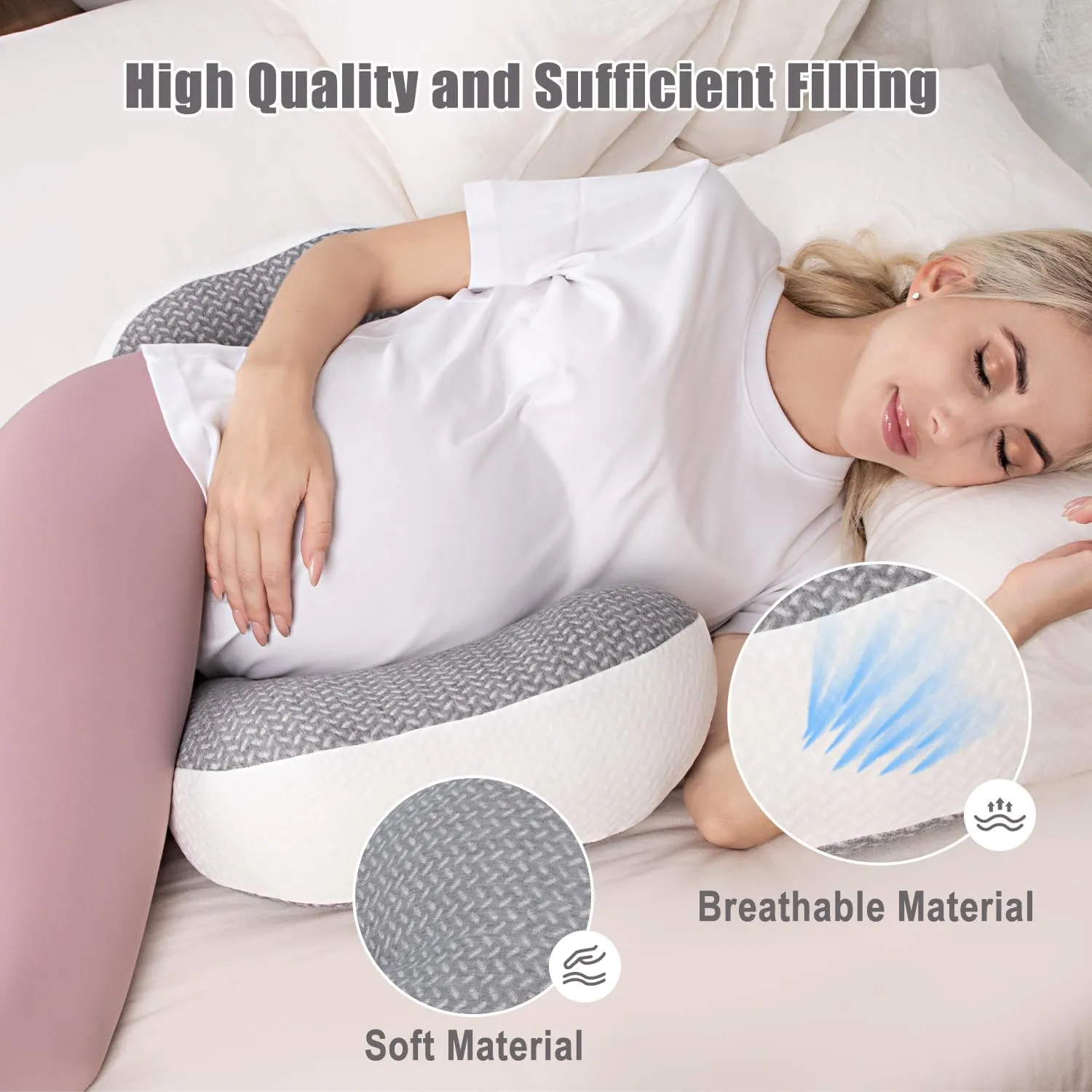 Chilling Home Pregnancy Pillow, Maternity Pillow for Pregnant Women, Pregnancy Pillows for Sleeping Portable, Pregnancy Wedge Pillow, Body Pillow Support for Back, Belly, Waist, Pink