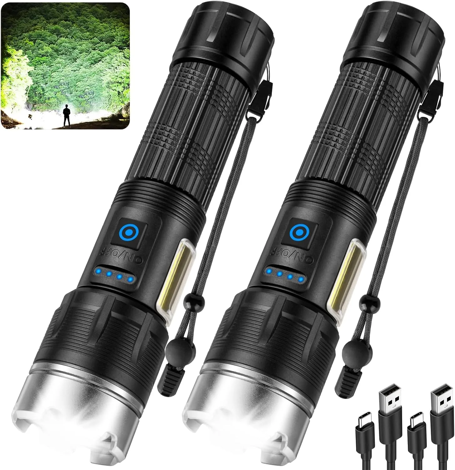 Cinlinso Flashlights High Lumens Rechargeable, 2 Pack 3000 Lumens Super Bright Flashlight, 7 Modes LED Flashlight, IPX7 Waterproof Powerful Flash Light for Home, Outdoor, Emergencies