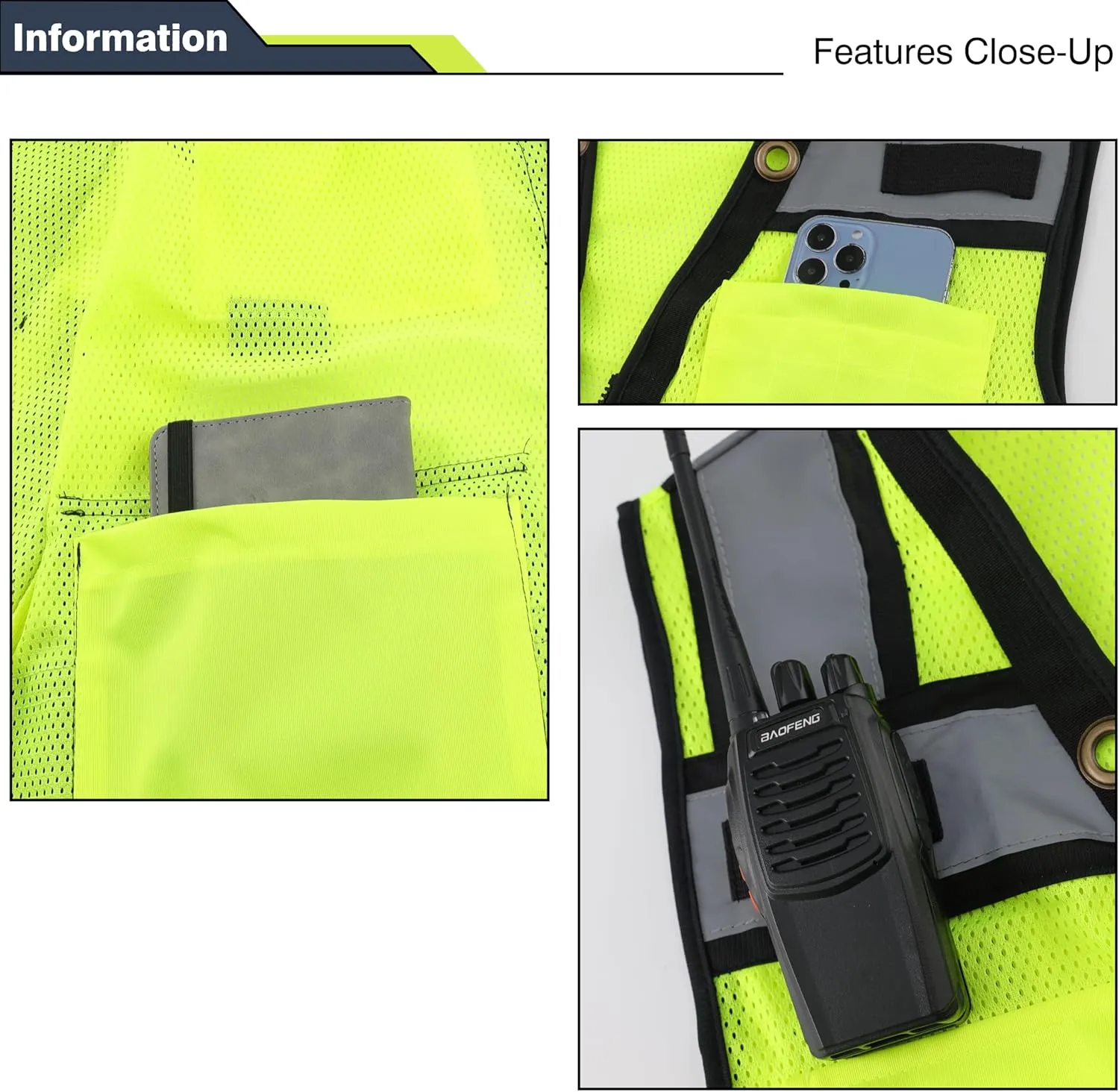 Class 2 High Visibility Reflective Safety Vests Women & Men With 15 Pockets And Zipper Front,Meets Ansi/Isea Standards