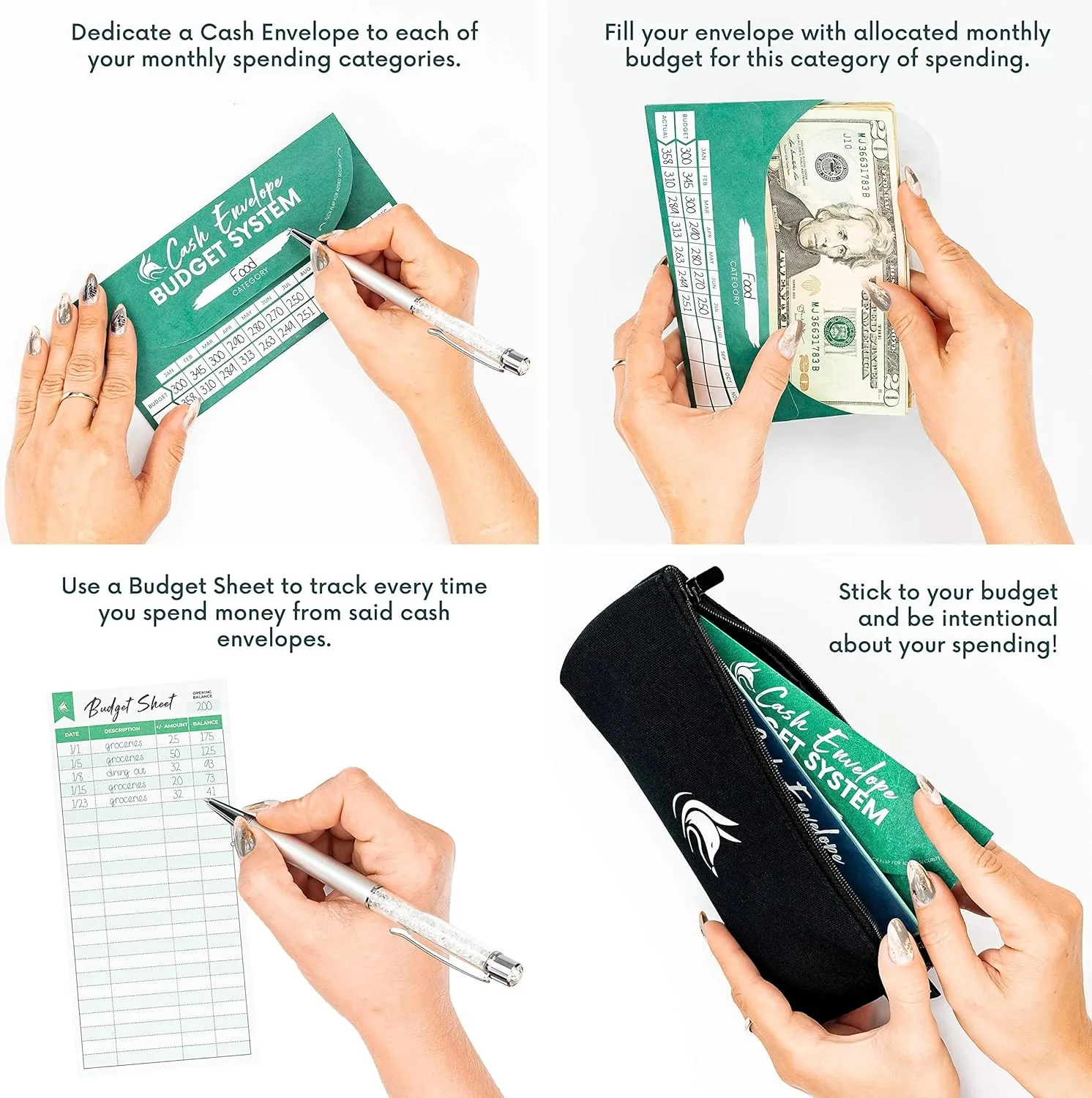 Clever Fox Cash Envelopes for Budgeting System – Budget Envelopes for Cash Budgeting and Saving, Tear and Water Resistant, Includes Carry Pouch & 12 Expense Tracking Budget Sheets, 12 Pack - Assorted