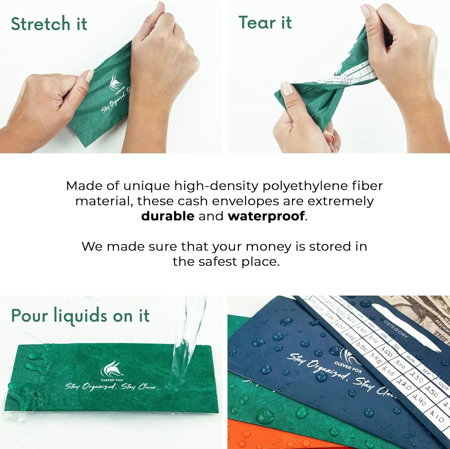Clever Fox Cash Envelopes for Budgeting System – Budget Envelopes for Cash Budgeting and Saving, Tear and Water Resistant, Includes Carry Pouch & 12 Expense Tracking Budget Sheets, 12 Pack - Assorted