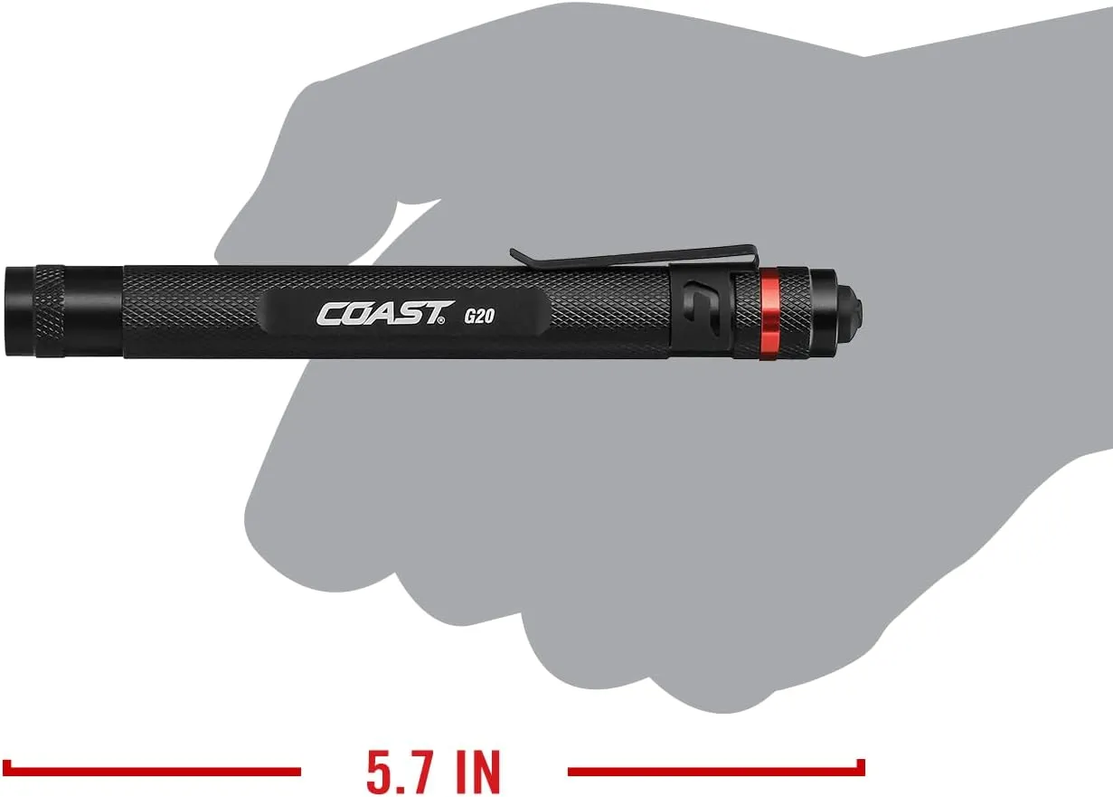 Coast G20 Inspection Beam LED Penlight with Adjustable Pocket Clip and Consistent Edge-to-Edge Brightness, Black, 54 lumens, Pack of 6