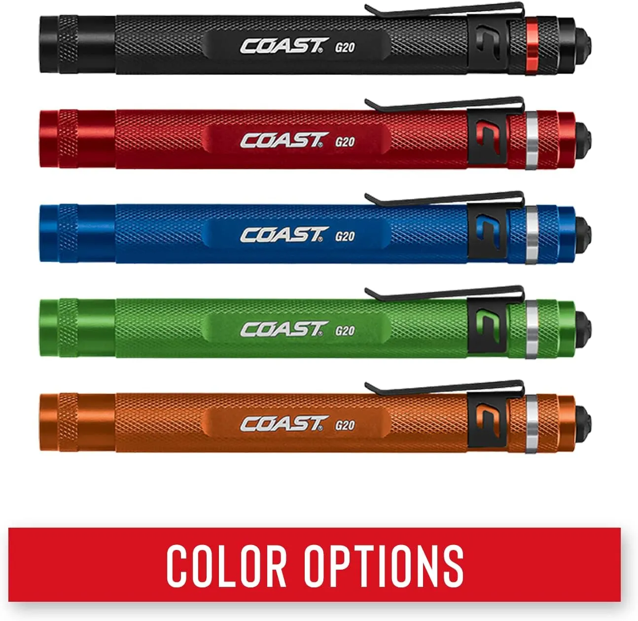 Coast G20 Inspection Beam LED Penlight with Adjustable Pocket Clip and Consistent Edge-to-Edge Brightness, Black, 54 lumens, Pack of 6