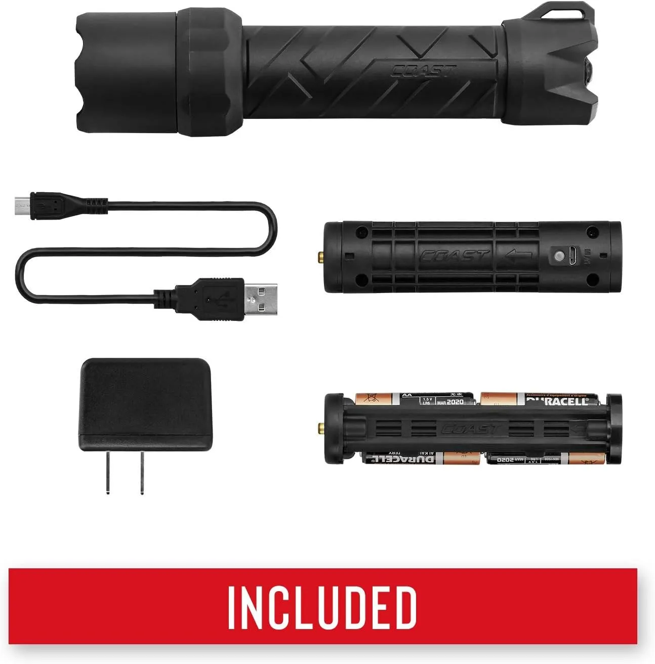 Coast Polysteel 600R 530 Lumen Rechargeable LED Flashlight, Red
