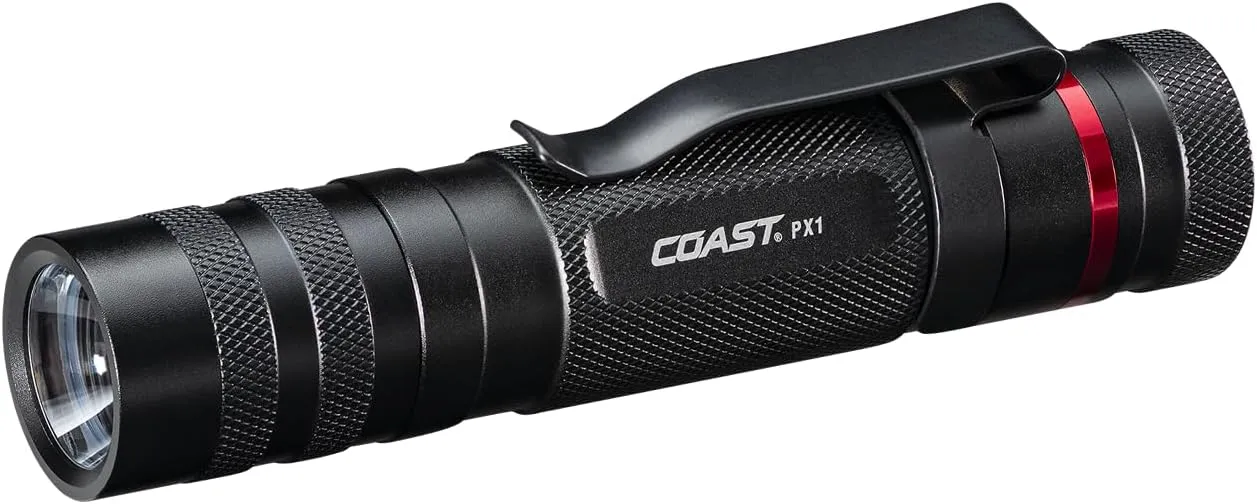 Coast PX1 565 Lumen Pure Beam Focusing LED Flashlight with Twist Focus and Adjustable Pocket Clip