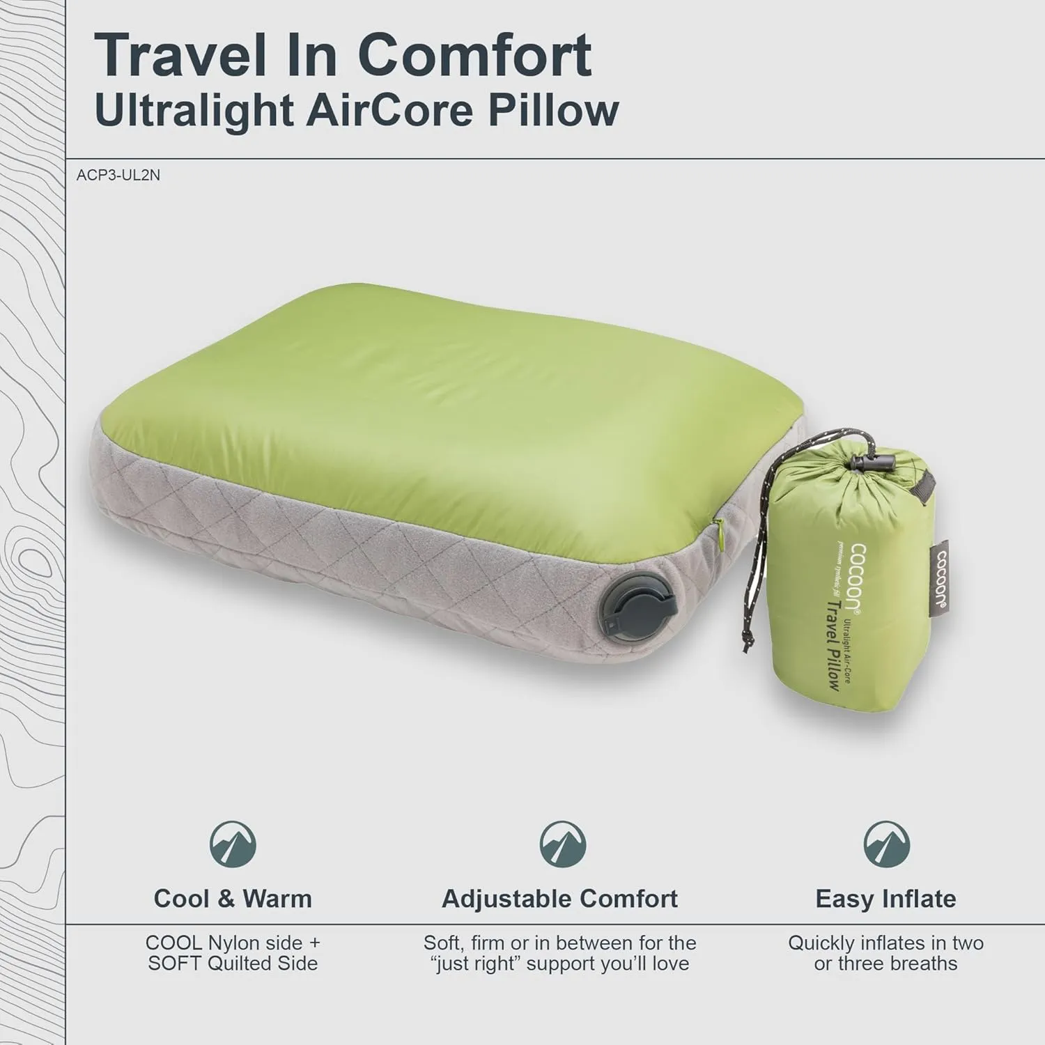 COCOON- Premium - Ultralight AirCore Pillow - Inflatable Camping and Travel Pillow - Regular 11" x 15" (Wasabi Green)