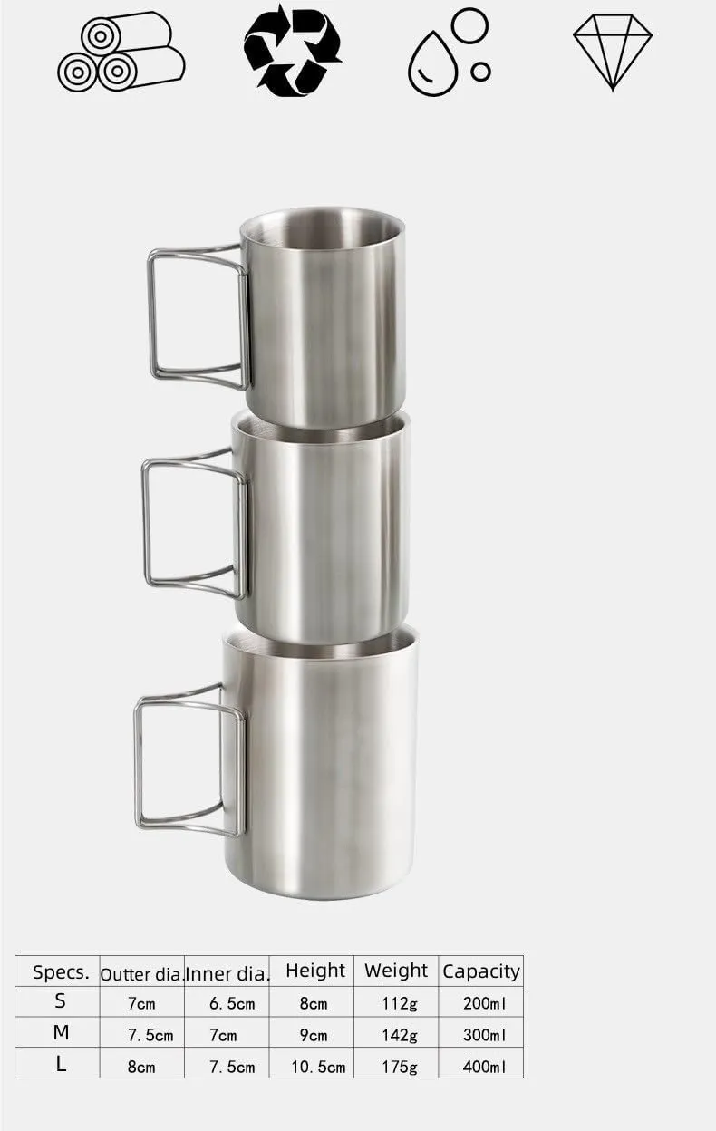 Coffee Cup 200ML Outdoor Camping Stainless Steel Double-layer Water Cup Portable Mountaineering Cup Mug(2PCS)