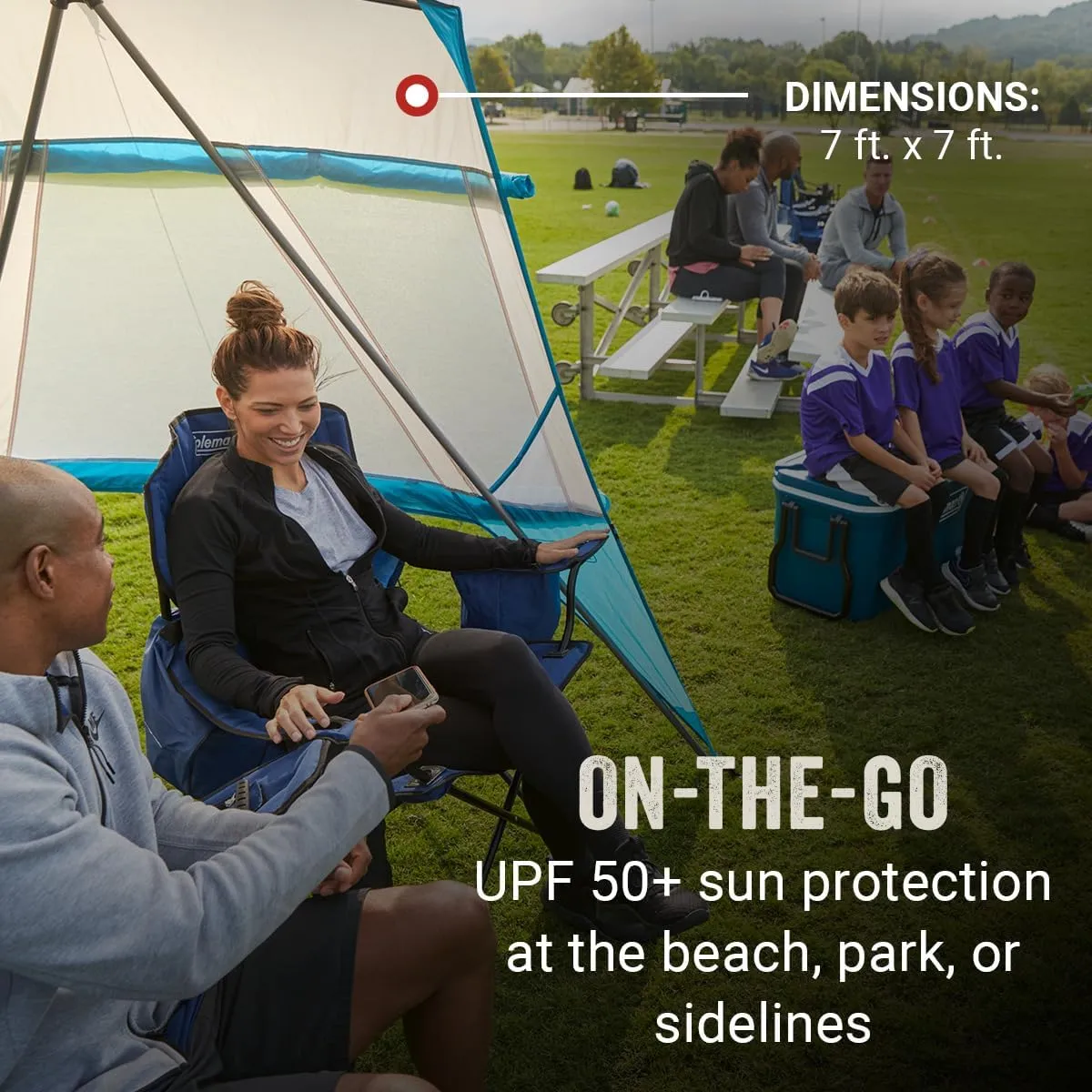 Coleman Backpack Sun Shelter, Portable 7x7ft Canopy Tent with Easy Setup, Lightweight Shade Tent for Beach, Park, Sidelines, & More, Backpack Carry Bag