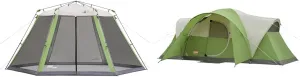 Coleman Canopy Tent with Instant Setup, Screen Shelter & Montana 8-Person Camping Tent with Easy Setup