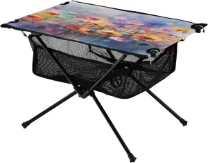 Colorful Abstract Flowers Portable Folding Camping Table, Compact Lightweight Beach Table with Carrying Bag for Outdoor Picnics, BBQs, Camp