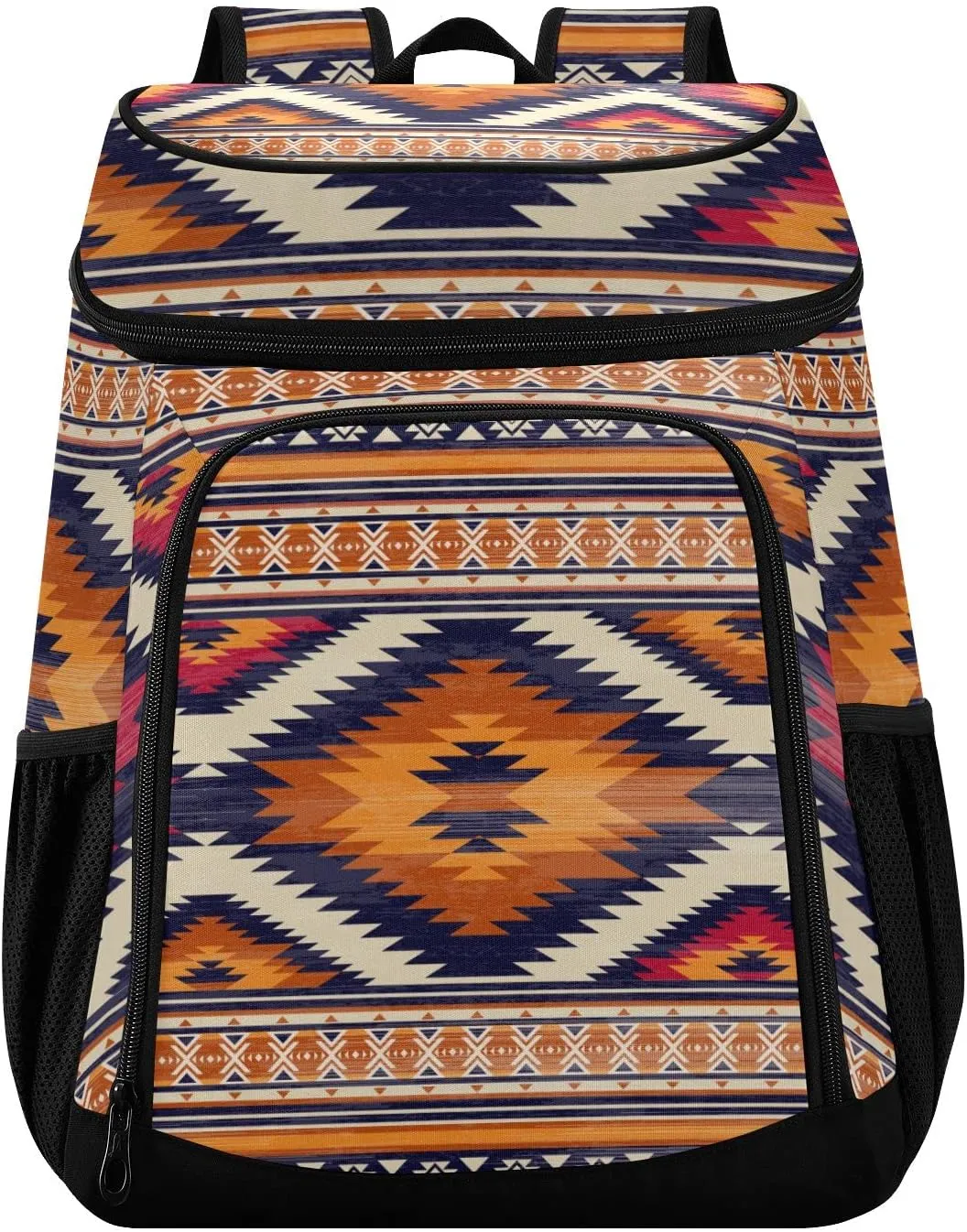 Colorful Aztec Print Cooler Backpack Insulated Leak Proof Beach Cooler Bag 30 Cans Waterproof Lightweight Soft Lunch Picnic Hiking Camping Backpack Cooler for Men Women
