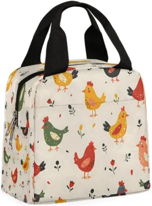 Colorful Hens Chicken Lunch Bag for Women Men, Reusable Insulated Lunch Box Adult Leakproof Cooler Food Lunch Container Womens Lunch Tote Bags for Picnic Travel Work