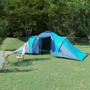 Comfortable Camping Tent for 6 People, Easy Setup with Mosquito Net and Ventilation, Blue and Light Blue