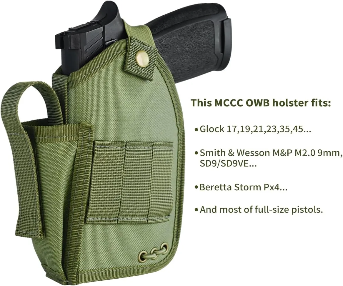Compact OWB Holster for Pistols with Flashlight or Laser, Everyday Carry for Right Hand Universal Accessories