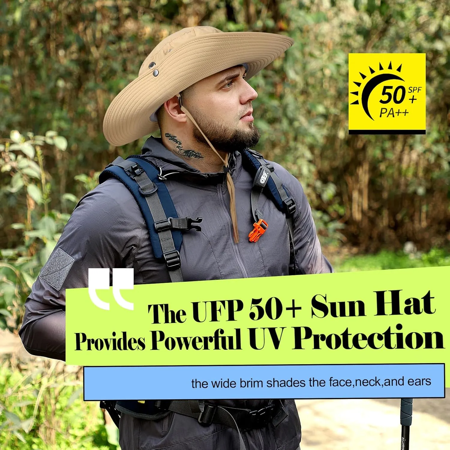 Cooling Bucket Hat UPF 50  Wide Brim Sun Hat for Women Men Lightweight Foldable Summer Hiking Fishing Hat Detachable Strap