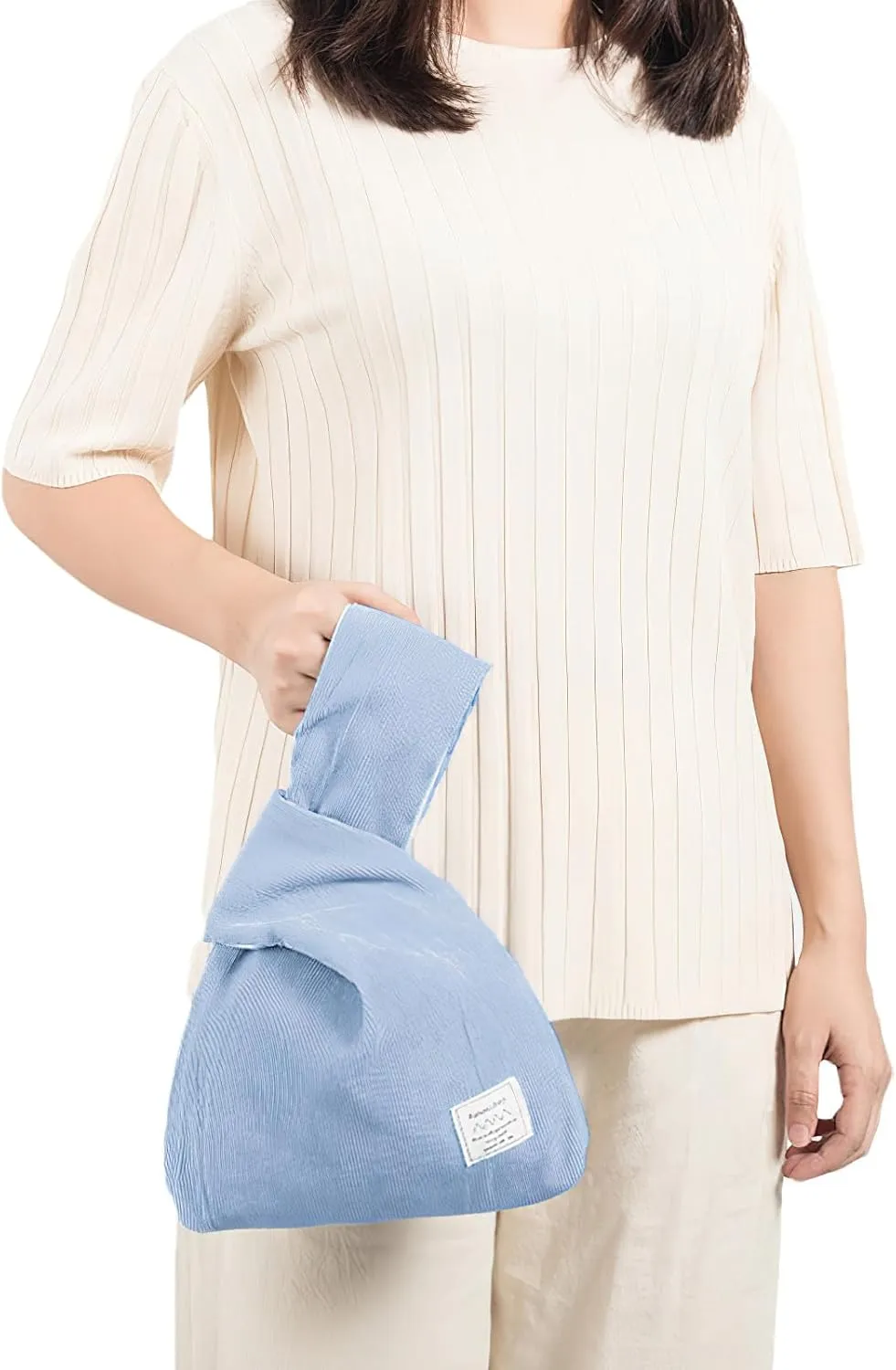 Corduroy Wristlet Wallet for Women Portable Wrist Bag Sleeve-Knot-Pouch (Very Small Size)