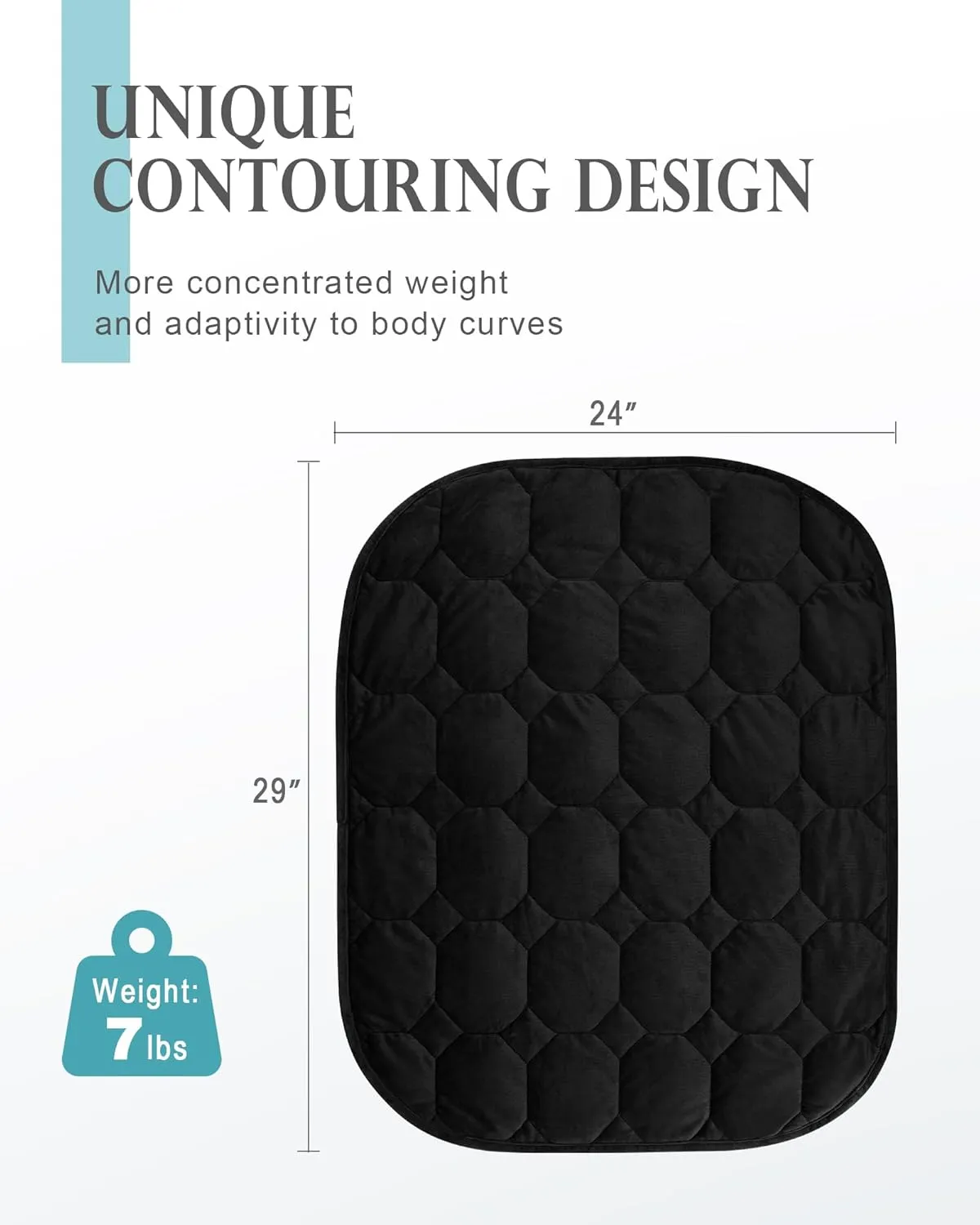 Cottonblue Weighted Blanket 7lbs for Adults, Weighted Lap Blanket Adults, 29'' x 24'' Small Weighted Blankets for Travel, Sleeping & Calming, Machine Washable Weighted Lap Pad, Black