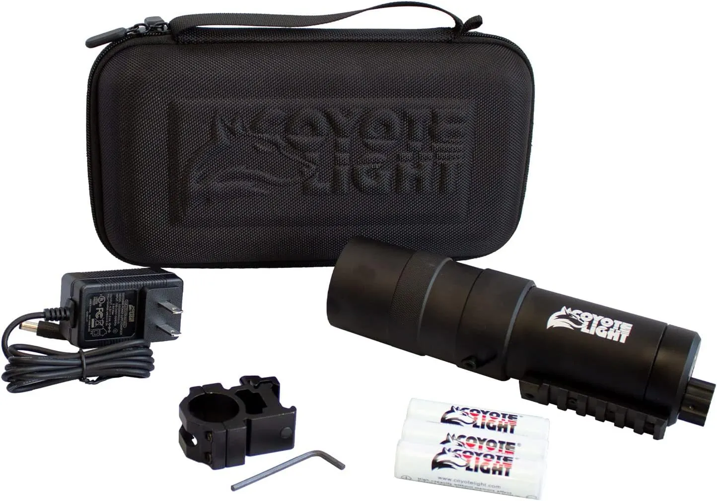 CoyoteLight Durable Lightweight Portable Waterproof Fogproof Adjustable Intensity Rechargeable Night Vision Hunting Flashlight, Case, 1" Scope Mount & Charger Included, Green LED