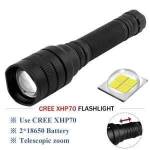 CREE-XHP70 LED tactical flashlight powerful led flashlight 10000lm lanterna Zoom linterna rechargeable torch 2x18650 battery