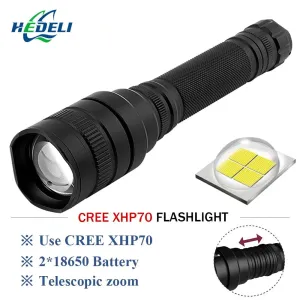 CREE XHP70 LED tactical flashlight powerful led flashlight 20000lm lanterna Zoom linterna rechargeable torch 2x18650 battery
