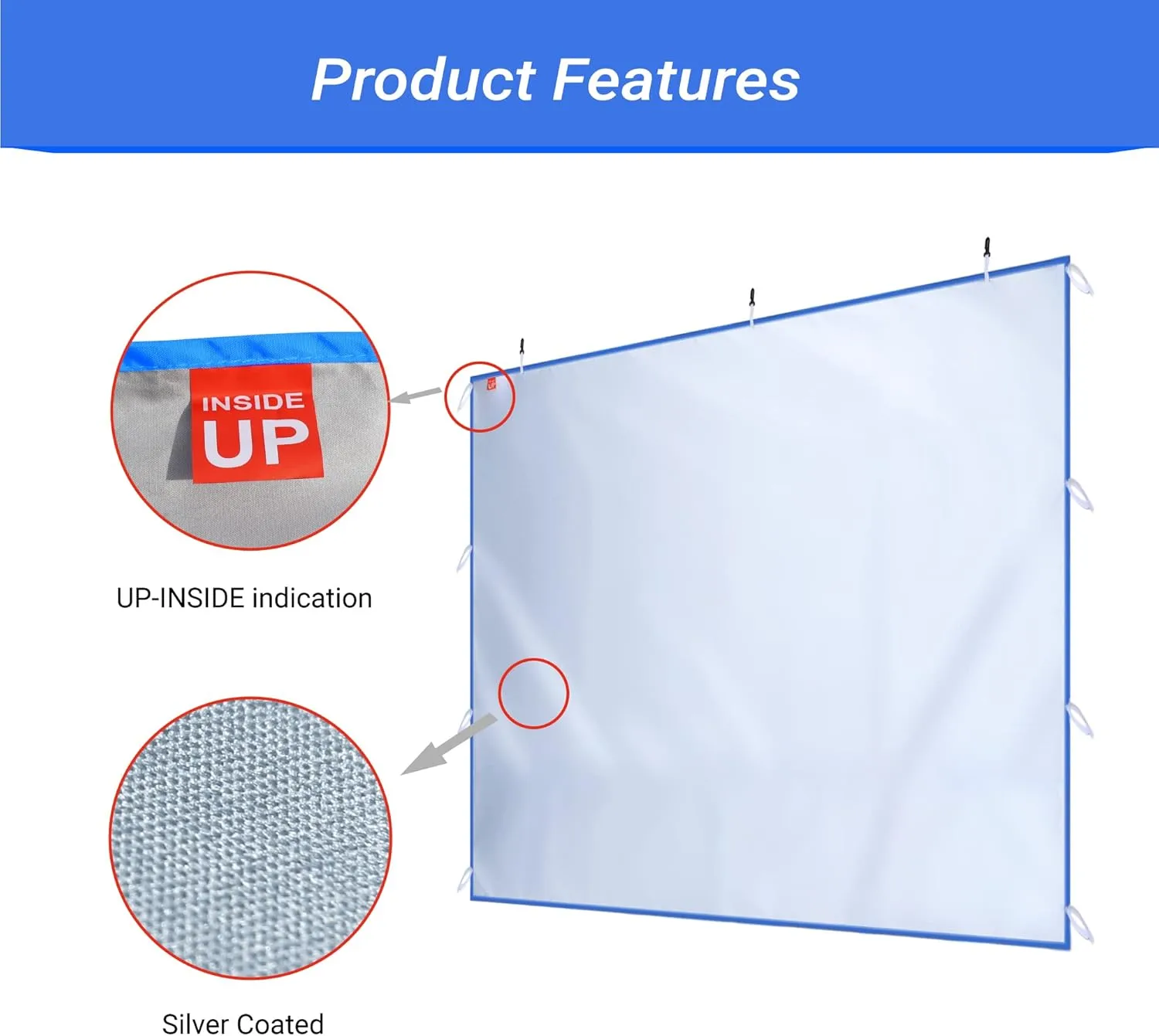 CROWN SHADES SunWall Silver Coated for 10x10 Pop up Canopy Tent, 1 Pack Sidewall Only with Silver Coating (1 Pack, Blue)