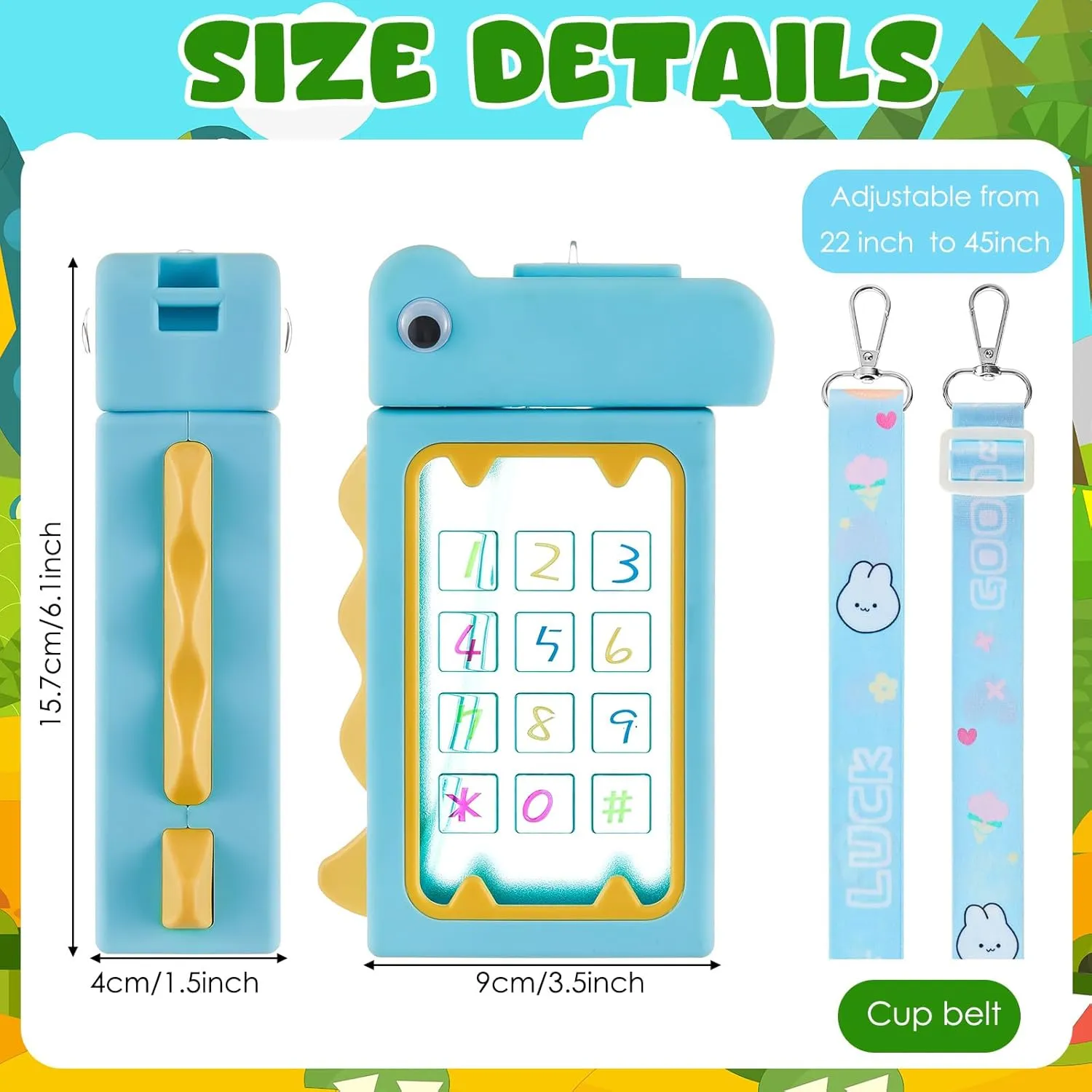 Cunhill 4 Pieces Cute Water Bottles with Strap Kawaii Dinosaur Drinking Purse Ice Bar Transparent Jug Cup for Camping Sports Kids