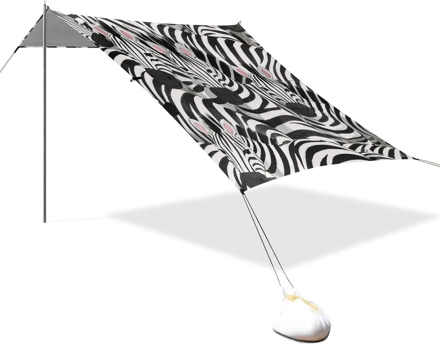 Cute Cartoon Animal Black and White Designed UPF50 Foldable Beach Cabana Lightweight Sun Shelter with Sandbags and Shovel for Family Trips, Picnics & Camping sombrillas para Playa