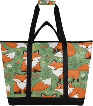 Cute Cartoon Foxes Reusable Insulated Lunchbox Cooler Bag, Leakproof Kitchen Grocery Bag Collapsible Portable Cooler Tote Bag for Picnic, Camping, Office, Travel