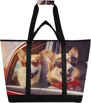 Cute Dog Reusable Insulated Lunchbox Cooler Bag, Leakproof Kitchen Grocery Bag Collapsible Portable Cooler Tote Bag for Picnic, Camping, Office, Travel