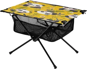 Cute Pandas Yellow Portable Folding Camping Table, Compact Lightweight Beach Table with Carrying Bag for Outdoor Picnics, BBQs, Camp