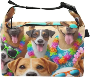 Cute Puppy Dogs Beach Personalized Lunch Bag for Women Girls Adjustable Shoulder Strap Lunchbag for Work Cute Flower Insulated