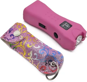 Cyclone Stun Gun Pepper Spray Combo for Self Defense - Extremely Powerful Stun Gun with Flashlight 1/2 Ounce Police Grade Max Strength 10% Pepper Stream w/Pouch (Pink Flower)