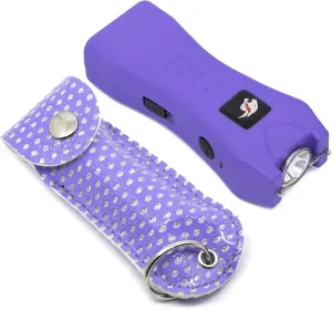 Cyclone Stun Gun Pepper Spray Combo for Self Defense - Extremely Powerful Stun Gun with Flashlight 1/2 Ounce Police Grade Max Strength 10% Pepper Stream w/Pouch (Purple Bling)