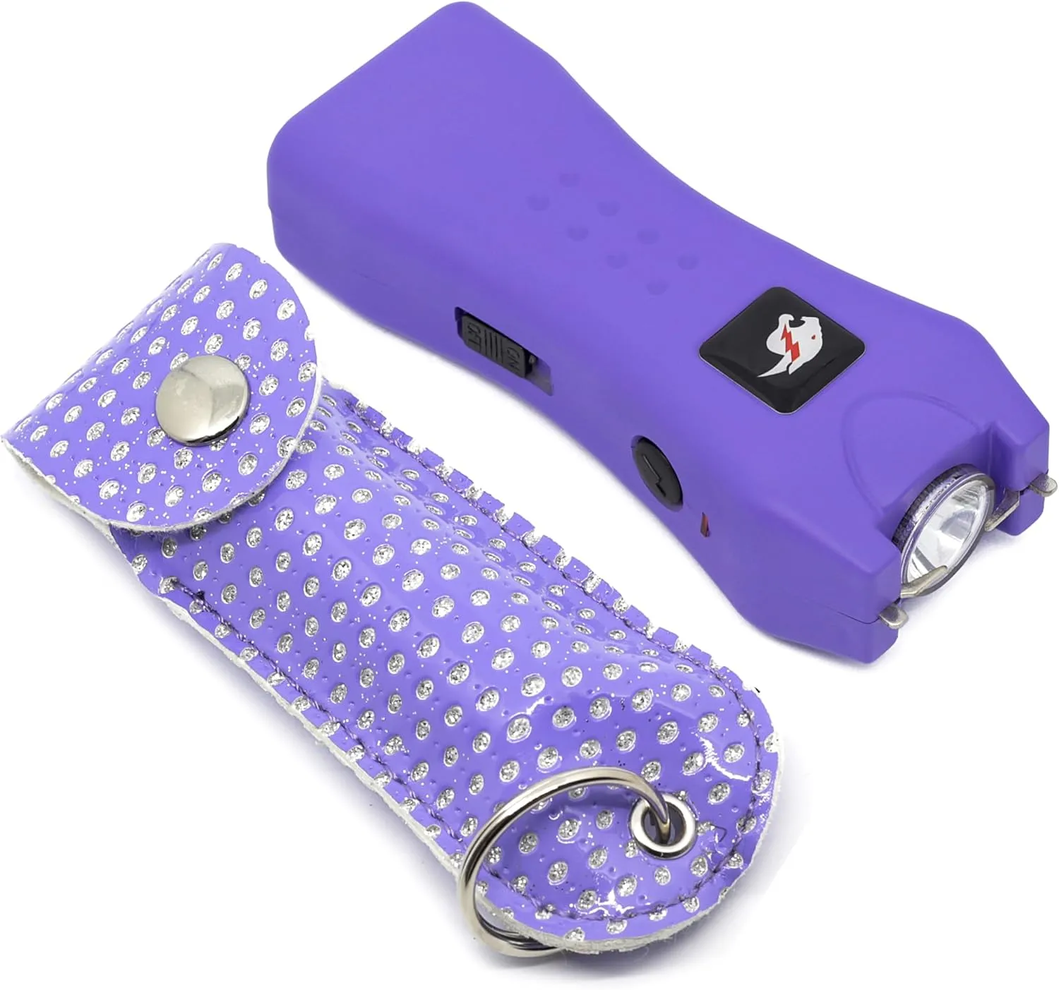Cyclone Stun Gun Pepper Spray Combo for Self Defense - Extremely Powerful Stun Gun with Flashlight 1/2 Ounce Police Grade Max Strength 10% Pepper Stream w/Pouch (Purple Bling)