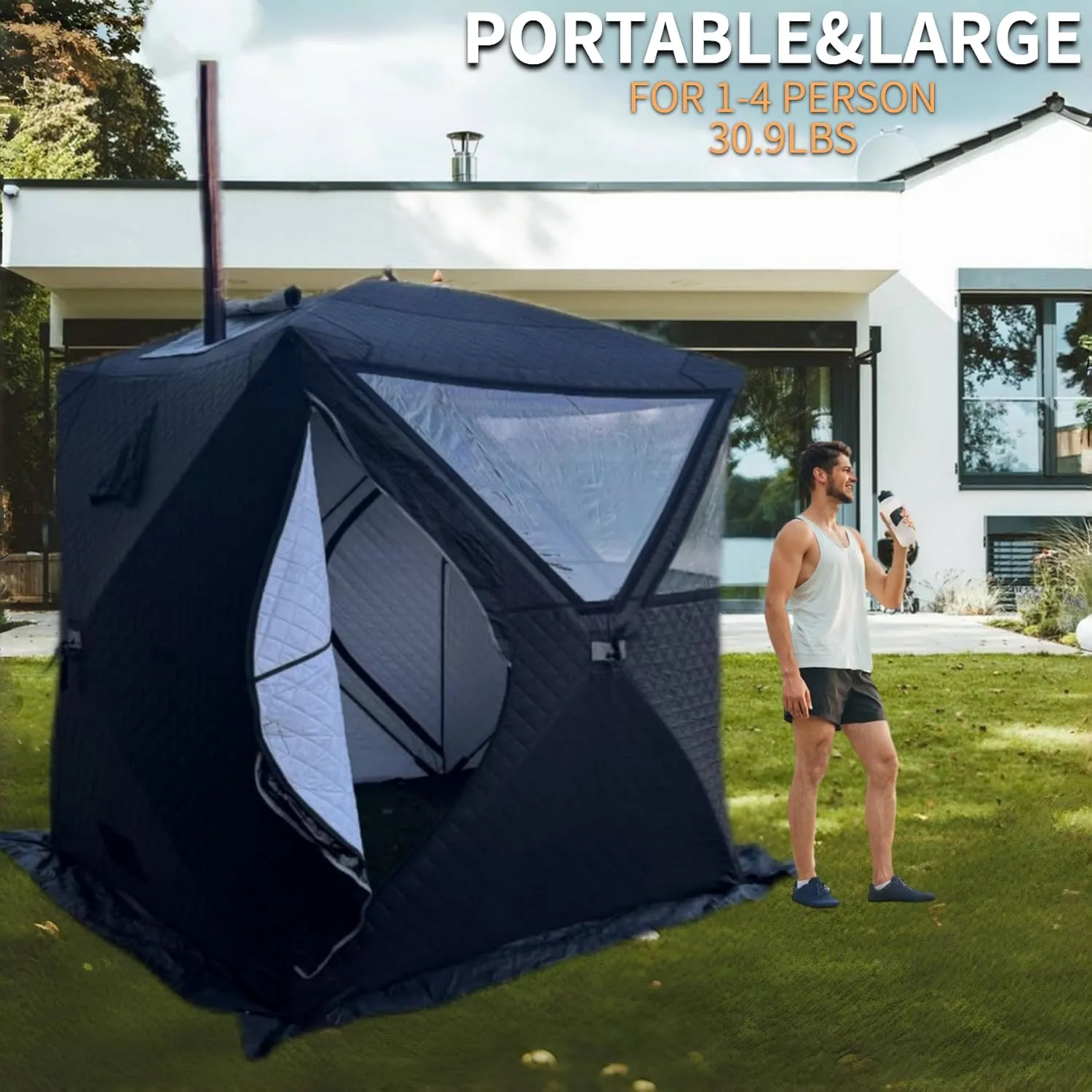 DANCHEL OUTDOOR 1-4 Person Portable Sauna Tent - Foldable Insulated Personal Spa Steam Sauna Tents with Stove Jack Waterproof for All Weather Camping or Home, Easy Setup 70.8x70.8x78''