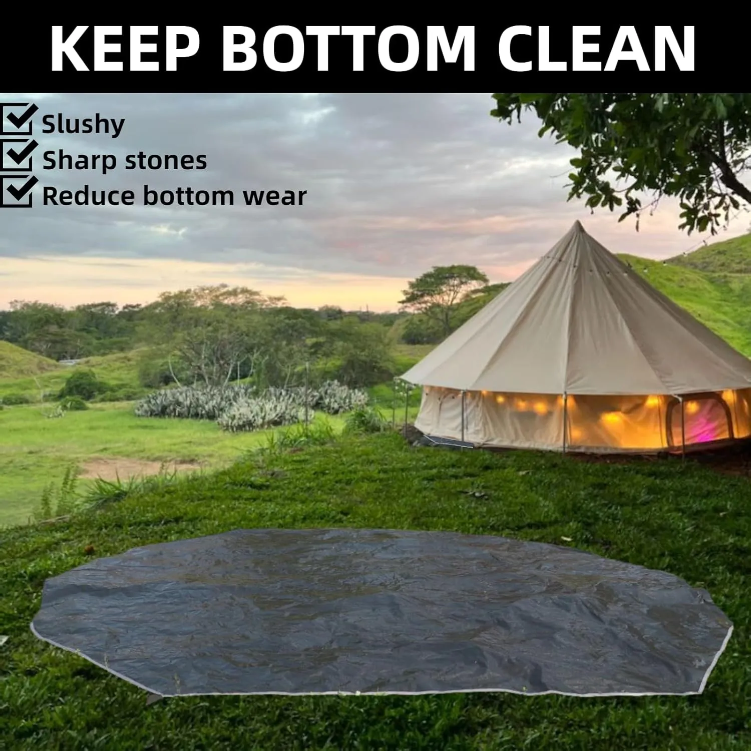 DANCHEL OUTDOOR 4 Season Yurt Tent Footprint with Waterproof Rain Fly Tarp for Bell Tent Glamping Accessories(6m/20ft)