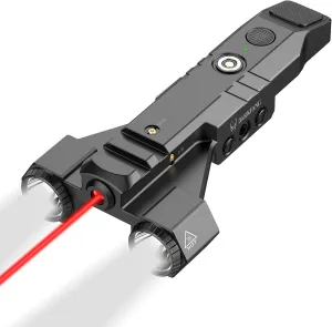 DARKFANG 1450 Lumen Tactical Flashlight with Red Laser Beam Combo, Low Profile Design Rechargeable Weapon Light for Picatinny Rail