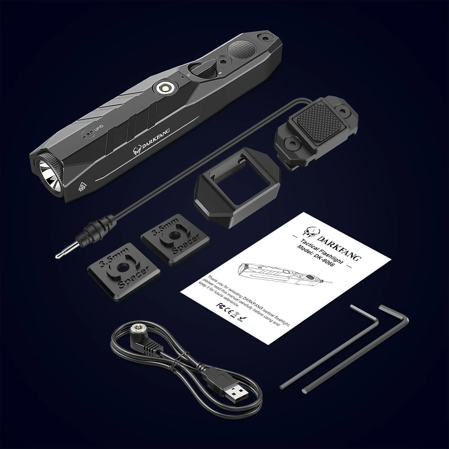 DARKFANG Tactical Flashlight and Green Laser Combo for Rifle, 1450 Lumen Weapon Light with Remote Switch for Mlok Rail