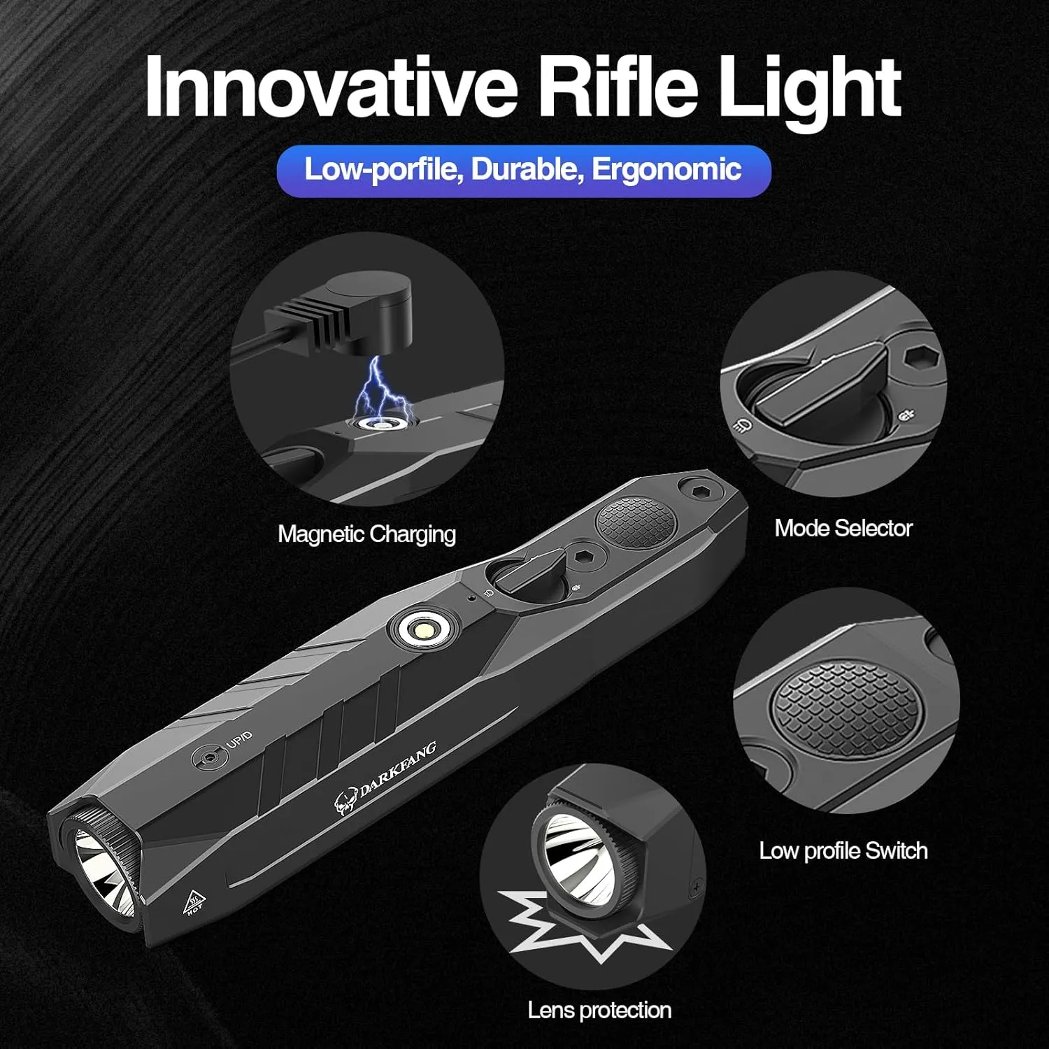 DARKFANG Tactical Flashlight and Green Laser Combo for Rifle, 1450 Lumen Weapon Light with Remote Switch for Mlok Rail