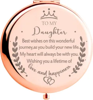 Daughter Wedding Gifts from Dad Mom Gifts for Daughter on Wedding Day Travel Makeup Mirror Wedding Gifts for Bride Daughter Gifts Compact Mirror