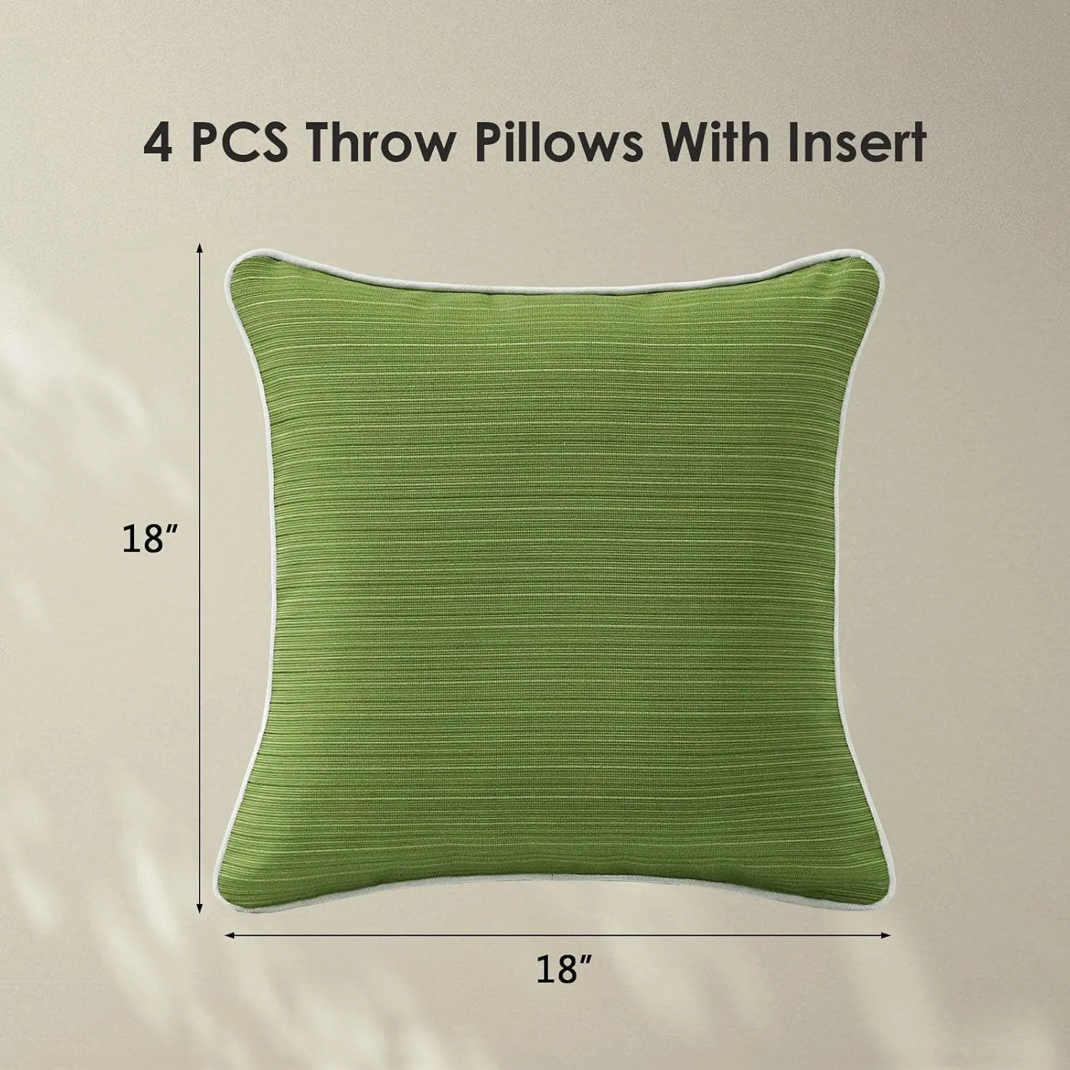 Decorative Outdoor Waterproof Throw Pillows with Inserts, Set of 4, 18" x18" Pillows for Patio, Backyard, Bed, Couch, and Patio Furniture, Lawn Green