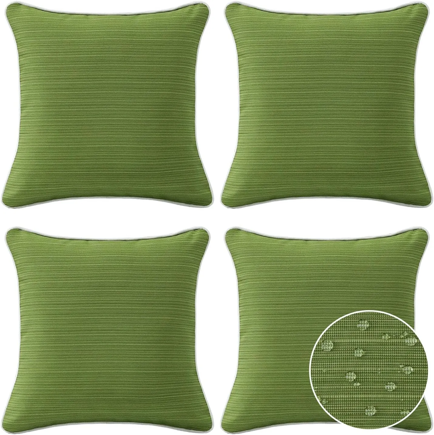 Decorative Outdoor Waterproof Throw Pillows with Inserts, Set of 4, 18" x18" Pillows for Patio, Backyard, Bed, Couch, and Patio Furniture, Lawn Green