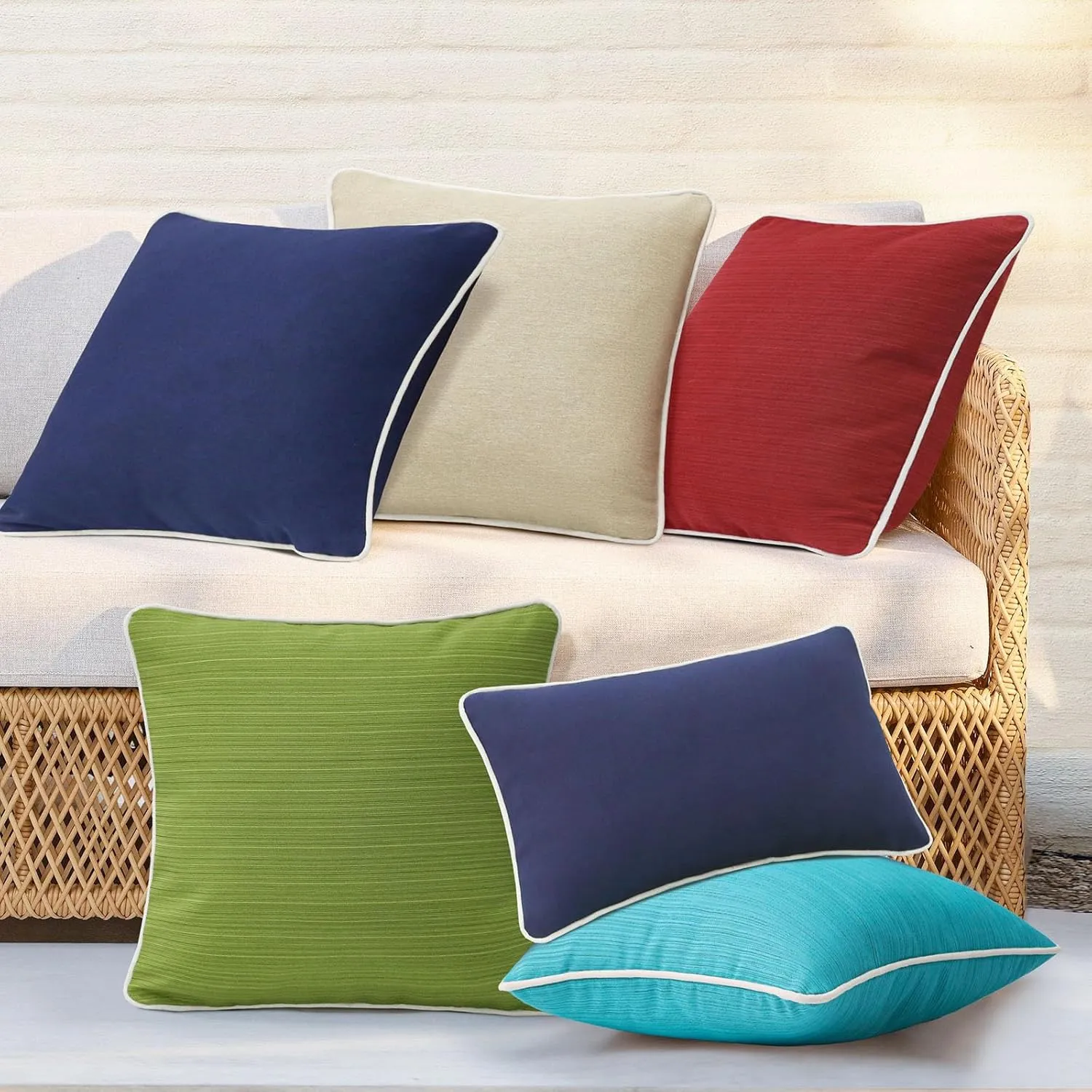 Decorative Outdoor Waterproof Throw Pillows with Inserts, Set of 4, 18" x18" Pillows for Patio, Backyard, Bed, Couch, and Patio Furniture, Lawn Green